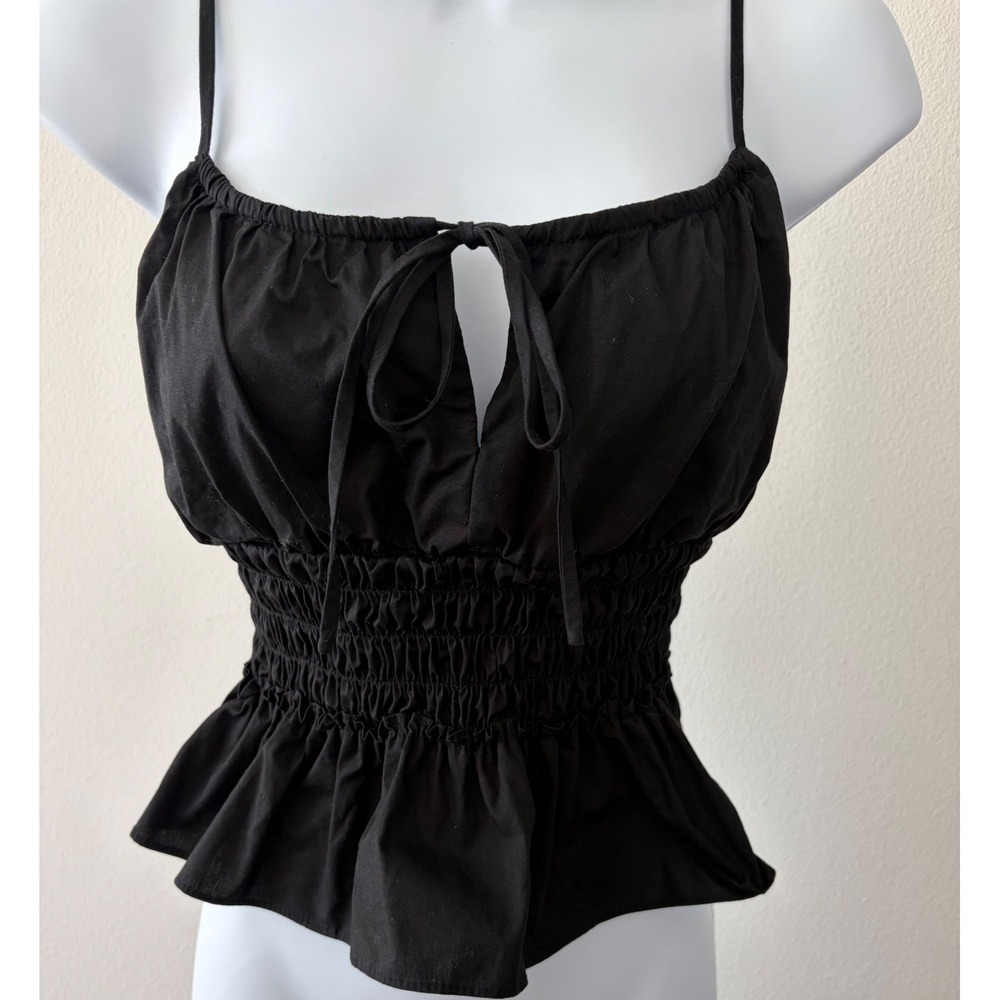 WAYF Black Smocked Peplum Tank Y2K Festival Indie Flirty Waist Size Medium Top - Picture 9 of 11